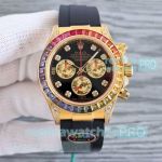 Swiss Replica Rolex Rainbow Daytona N V13 Yellow Gold Rubber Strap